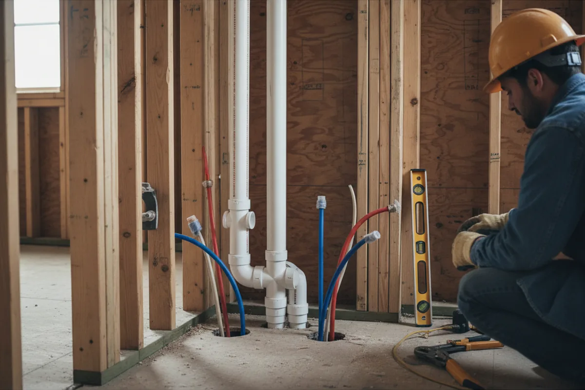 Drain and supply rough-in during Sump Pump Repair in Le Mars